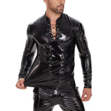 Men's Shiny Leather Long-sleeve Casual Top