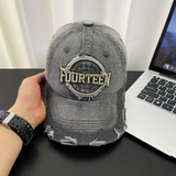 Monochromatic Individuality Frayed Letter Embroidery Washed-out Vintage Trend Fashion Holey Brim Baseball Cap Street Travel