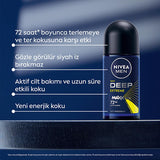 Nivea Men Deep Extreme Roll-on Deodorant for Active Men - Long Lasting Anti-Perspirant Protection, 72 Hours Sweat Control, Active Carbon Formula