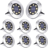 8-Pack: 8 LED Solar Disk Lights Waterproof Garden In-ground Pathway Lights