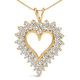 14K Yellow Gold Plated .925 Sterling Silver 3.00 Cttw Round Cut Diamond Cluster Heart 18" Pendant Necklace (K-L Color, I1-I2 Clarity)