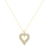 14K Yellow Gold .925 Sterling Silver 4 cttw Round-cut Diamond Cluster Heart Pendant Necklace (K-L Color, I1-I2 Clarity)