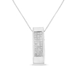14K Yellow Gold 1/2 Cttw Invisible Set Princess Cut Diamond Vertical Bar Block Pendant 18" Necklace (H-I Color, SI2-I1 Clarity)