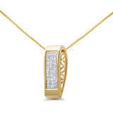 14K Yellow Gold 1/2 Cttw Invisible Set Princess Cut Diamond Vertical Bar Block Pendant 18" Necklace (H-I Color, SI2-I1 Clarity)