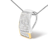 14K White and Yellow Gold 2.0 Cttw Princess Cut Diamond Two Tone Foldover Box Pendant 18â€ Box Chain Necklace (H-I Color, SI1-SI2 Clarity)