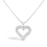 .925 Sterling Silver 1.00 Cttw Diamond Heart 18" Pendant Necklace (I-J Color, I2-I3 Clarity)