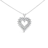 925 Sterling Silver 4.0 Cttw Diamond Two Row Open Heart 18" Pendant Necklace (I-J Color, I2-I3 Clarity)