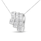 14K White Gold 1 1/2 Cttw Invisible Set Princess and Channel Set Baguette-cut Diamond Triple Curve Pendant Necklace (G-H Color, SI1-SI2 Clarity) - NO CHAIN INCLUDED