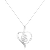 Espira 10K White Gold .03 Cttw Diamond-Accented Round-Cut Diamond Swirl Open Heart 18" Pendant Necklace (I-J Color, I2-I3 Clarity)