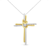 10K Two-Tone Yellow & White Gold Diamond-Accented Cross 18" Pendant Necklace (J-K Color, I2-I3 Clarity)