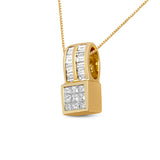 14K Yellow Gold 1 1/4 cttw Princess and Baguette Cut Geometric Inspired Diamond Pendant Necklace (H-I, VS1-VS2)