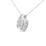 14K White Gold 2 cttw Princess and Baguette Cut Diamond Double Loop Pendant Necklace (G-H, VS1-VS2)