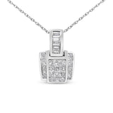 14K White Gold 2 1/5 Cttw Princess Cut Composite Diamond Pendant with Diamond Bale Pendant Necklace (H-I Color,SI1-SI2 Clarity) - NO CHAIN INCLUDED