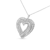 .925 Sterling Silver 1 1/4 Cttw Round and Baguette-Cut Diamond Composite Heart 18" Pendant Necklace (I-J Color, I1-I2 Clarity)