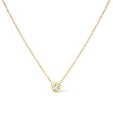 10K White Gold 1/10 Carat Round Brilliant-Cut Diamond Modern Bezel-Set Solitaire 16"-18" Pendant Necklace (H-I Color, SI2-I1 Clarity)