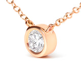 10K Rose Gold 1/5 Carat Round Brilliant-Cut Diamond Modern Bezel-Set Solitaire 16"-18" Pendant Necklace (H-I Color, SI2-I1 Clarity)