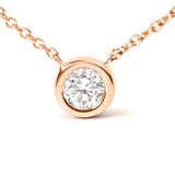 10K Rose Gold 1/3 Carat Round Brilliant-Cut Diamond Modern Bezel-Set Solitaire 16"-18" Pendant Necklace (H-I Color, SI2-I1 Clarity)