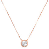 AGS Certified 10K Rose Gold 1/5 Cttw Bezel Set Round Diamond Solitaire 16-18" Adjustable Pendant Necklace (H-I Color, VS1-VS2 Clarity)
