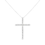 .925 Sterling Silver 4.0 Cttw Diamond 2-1/4" Cross Pendant with Box Chain Necklace (I-J Color, I1-I2 Clarity) - 18"