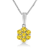 .925 Sterling Silver 1/2 Cttw Prong Set Treated Green Diamond Floral Cluster 18" Pendant Necklace (Green Color, I1-I2 Clarity)