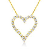 14K Yellow Gold Plated .925 Sterling Silver 2.00 Cttw Shared Prong-Set Round Brilliant-Cut Diamond Open Heart 18" Pendant Necklace (K-L Color, I2-I3 Clarity)