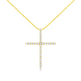 10K Yellow Gold Plated .925 Sterling Silver 3.0 Cttw Prong-Set Round Brilliant Cut Diamond Cross 18" Pendant Necklace (J-K Color, I1-I2 Clarity)