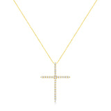 10K Yellow Gold Plated .925 Sterling Silver 3.0 Cttw Prong-Set Round Brilliant Cut Diamond Cross 18" Pendant Necklace (J-K Color, I1-I2 Clarity)