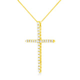 10K Yellow Gold Plated .925 Sterling Silver 3.0 Cttw Prong-Set Round Brilliant Cut Diamond Cross 18" Pendant Necklace (J-K Color, I1-I2 Clarity)