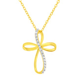 10K Yellow Gold Plated .925 Sterling Silver Diamond Accent Cross Ribbon 18" Pendant Necklace (I-J Color, I2-I3 Clarity)