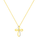 10K Yellow Gold Plated .925 Sterling Silver Diamond Accent Cross Ribbon 18" Pendant Necklace (I-J Color, I2-I3 Clarity)