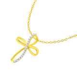 10K Yellow Gold Plated .925 Sterling Silver Diamond Accent Cross Ribbon 18" Pendant Necklace (I-J Color, I2-I3 Clarity)