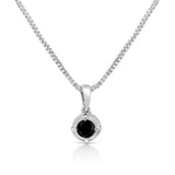 .925 Sterling Silver 3/4 Cttw Treated Blue Diamond Solitaire 18" Milgrain Pendant Necklace (Blue Color, I1-I2 Clarity)