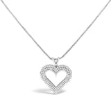 .925 Sterling Silver 1.00 Cttw Diamond Heart 18" Pendant Necklace (I-J Color, I2-I3 Clarity)