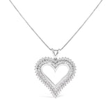 .925 Sterling Silver 1.00 Cttw Diamond Heart 18" Pendant Necklace (I-J Color, I2-I3 Clarity)
