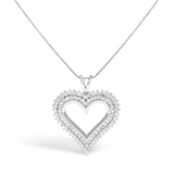 .925 Sterling Silver 1.00 Cttw Diamond Heart 18" Pendant Necklace (I-J Color, I2-I3 Clarity)