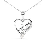.925 Sterling Silver 1/4 Cttw Diamond  "Mom" and Open Heart 18" Pendant Necklace (I-J Color, I2-I3 Clarity)
