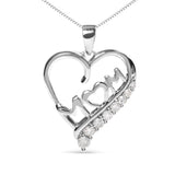 .925 Sterling Silver 1/4 Cttw Diamond  "Mom" and Open Heart 18" Pendant Necklace (I-J Color, I2-I3 Clarity)