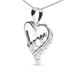 .925 Sterling Silver 1/4 Cttw Diamond  "Mom" and Open Heart 18" Pendant Necklace (I-J Color, I2-I3 Clarity)