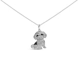 .925 Sterling Silver 1/2 Cttw White and Black Diamond Shih Tzu Dog 18" Pendant Necklace (I-J Color, I2-I3 Clarity)
