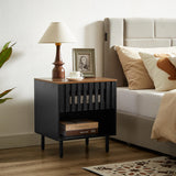 Set of 2 Mid Century Modern Nightstand with Grille Striped Doors,