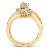 14K Yellow Gold Plated Sterling Silver 1/2 Cttw Diamond Cluster Spiral Bridal Set