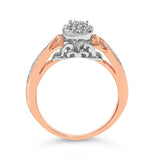 14K Rose Gold Plated Sterling Silver 1/6 Cttw Diamond Knot Cluster Ring