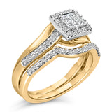 14K Yellow Gold Plated Sterling Silver 1/2 Cttw Princess Square Diamond Bridal Set