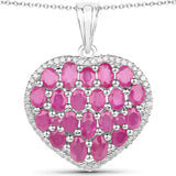 5.00 Carat Genuine Ruby and White Diamond .925 Sterling Silver Pendant