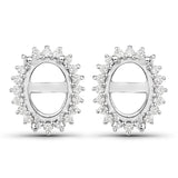 0.26 Carat Genuine White Diamond 14K White Gold Semi Mount Earrings - holds 8x6mm Oval Gemstones