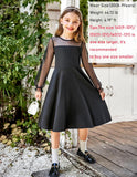 Arshiner Girl's Contrast Mesh Puff Long Sleeve High Waist A Line Short Dress with Pockets for 6-13 Years