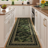 Rugcomf 4x6 Rug for Bedroom Impressionist-Style Vintage Washable Rugs Non Slip Low Pile Small Carpet for Bedside Kids Room Office Dining Room, Green