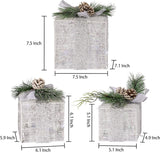 Hourleey Set of 3 Christmas Lighted Gift Boxes, Pre-lit 60 LED Light Up Present Boxes Ornament Outdoor Warm White Tinsel Boxes Decoration for Indoor Christmas Home Yard Lawn Decor