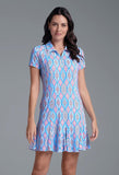 IBKUL Athleisure Wear Sun Protective UPF 50+ Icefil Cooling Romina Print Short Sleeve Godet Dress - 69931