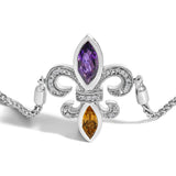 .925 Sterling Silver Marquise Purple Amethyst, Orange Citrine, and Diamond Accent Lariat 4â€-10â€ Fleur De Lis Adjustable Bolo Bracelet (I-J Color, I1-I2 Clarity)